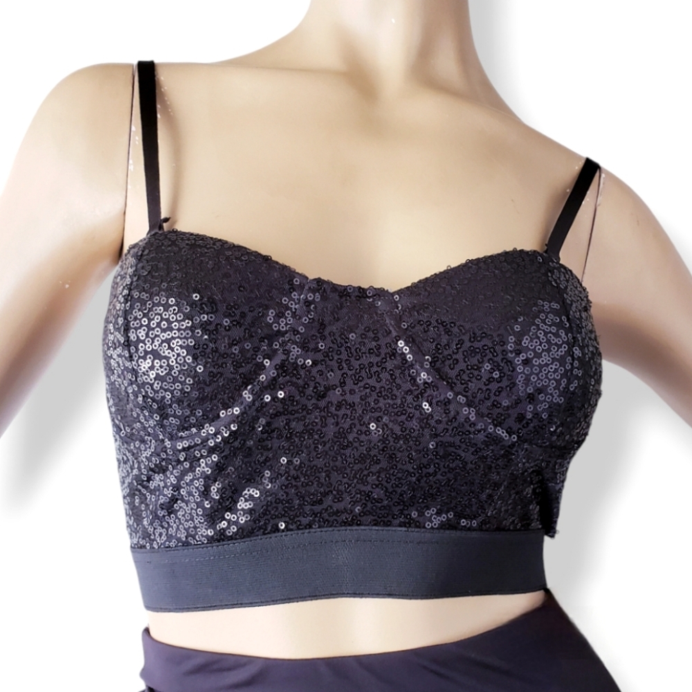 Avec Black Sequin Bustier Crop Top